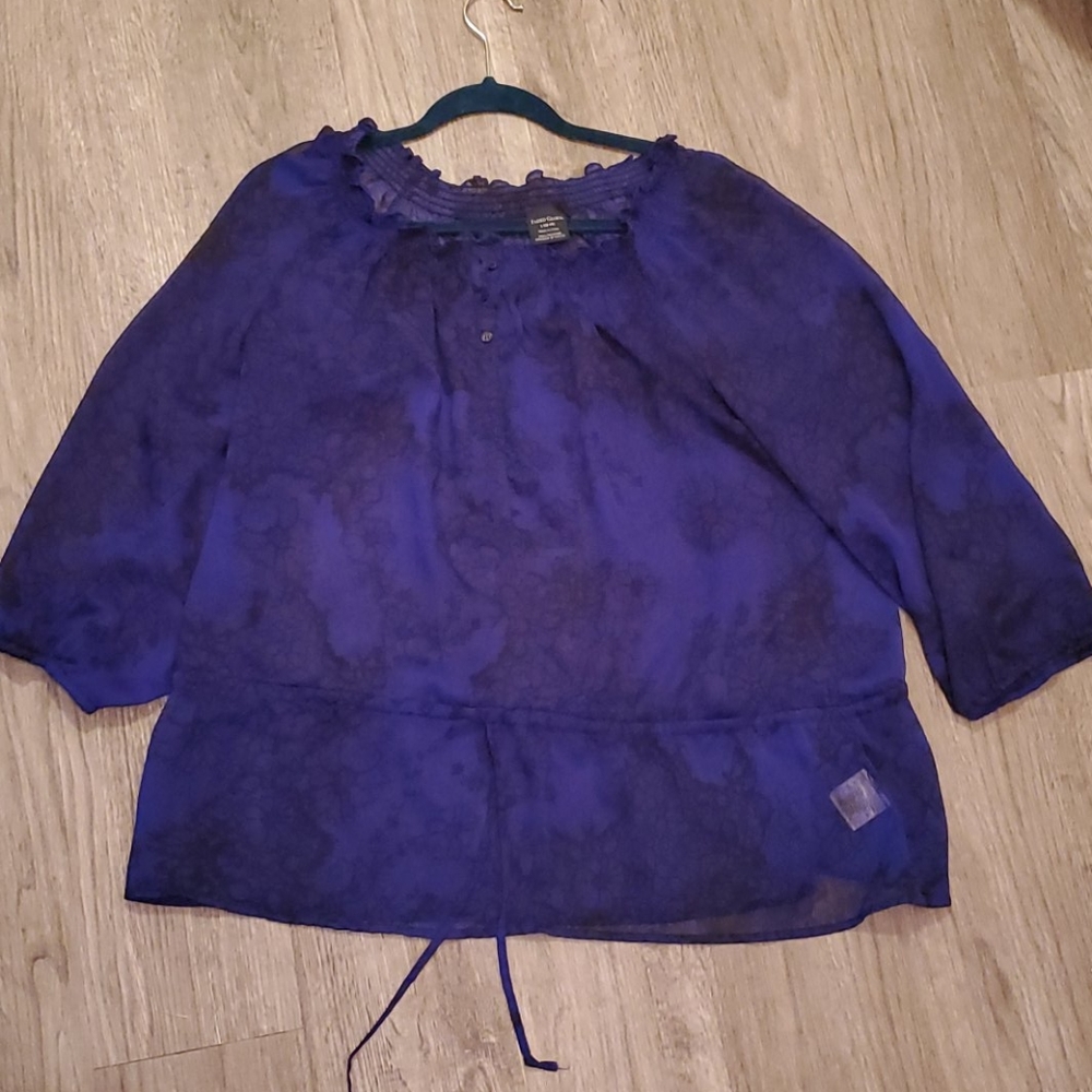 NWOT COBALT BLUE SHEER DRAWSTRING SHIRT SZ. L